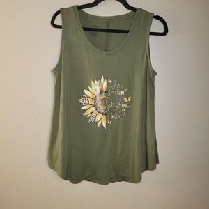 Terra & Sky Womens Large Olive Green Sunflower Graphic Tank Top Sleeveless...